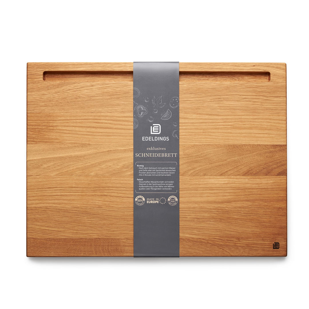 Edeldings Schneide- und Servierbrett aus hochwertiger Eiche 40 х 30 cm gross mit Tablethalterung | A
