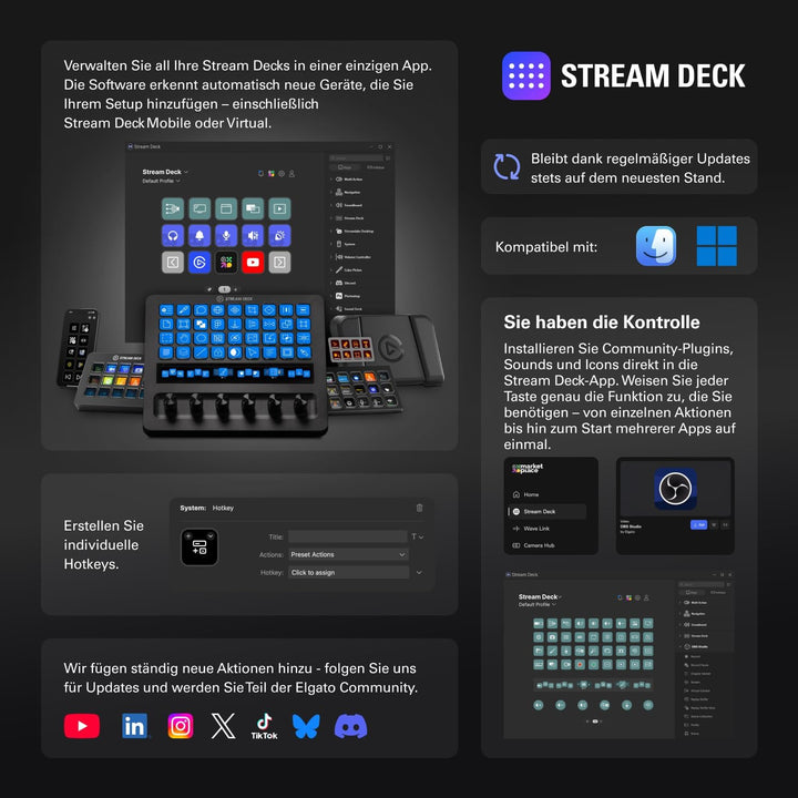 Elgato Stream Deck + XL, Kontrollplattform mit Touch-Leiste | 36 anpassbare Makrotasten, sechs Multi