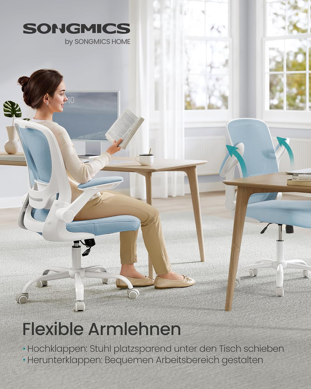 SONGMICS Bürostuhl, Schreibtischstuhl, Drehstuhl mit Netzbespannung, ergonomisch, gepolsterte Lenden