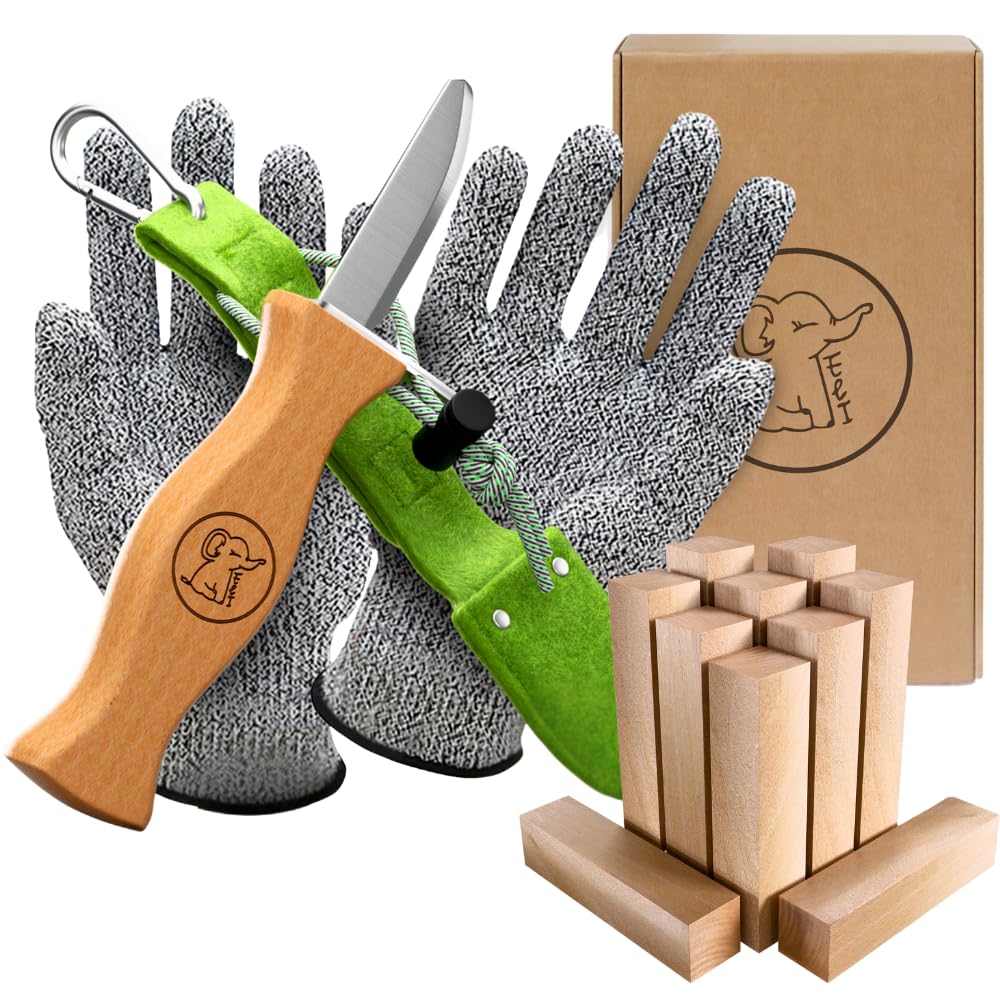 Eli® Schnitzmesser Kinder mit Filztasche und Schnitzholz ab 6 Jahre - hochwertiges Kindermesser Schn