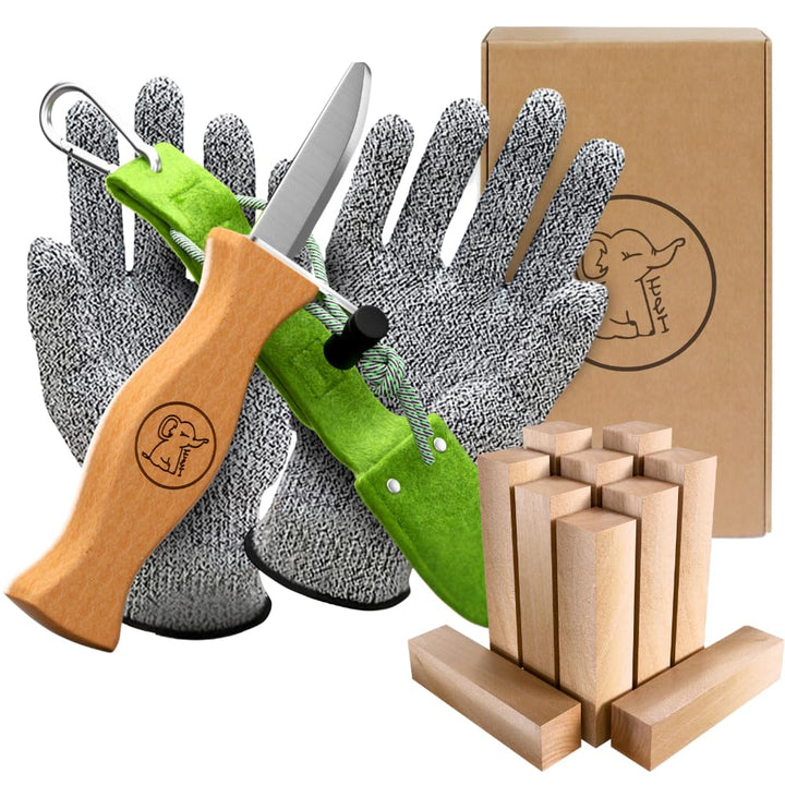 Eli® Schnitzmesser Kinder mit Filztasche und Schnitzholz ab 6 Jahre - hochwertiges Kindermesser Schn
