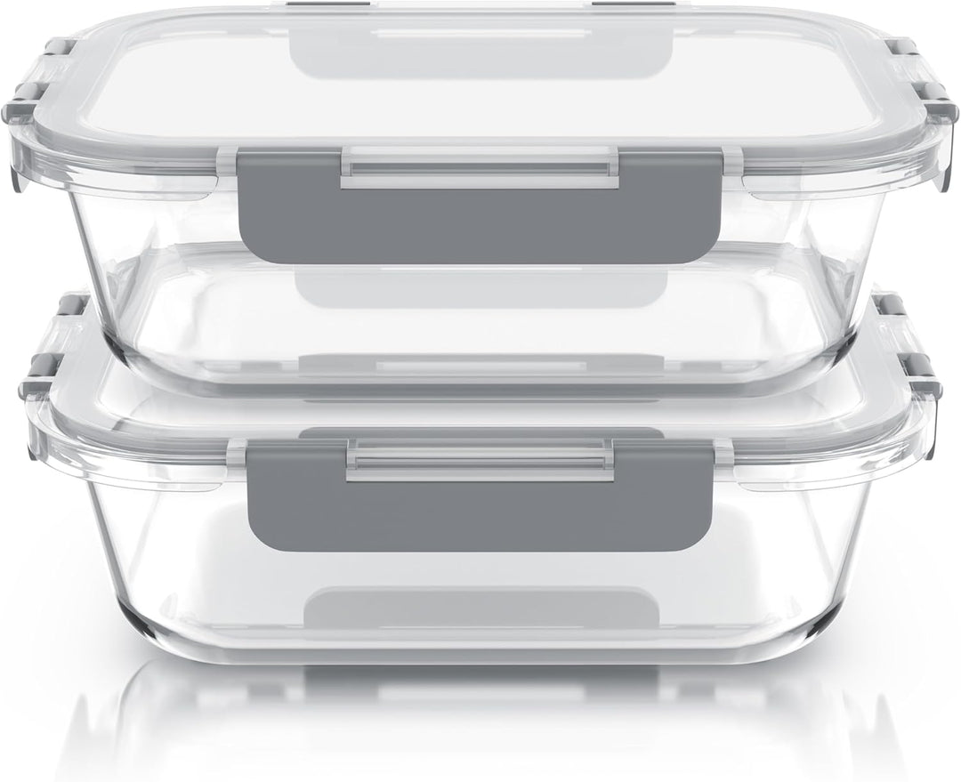Arendo - Lunchboxen Glas - Frischhaltedosen für Lebensmittel mit Deckel luftdicht - 2er Set - 1520 m