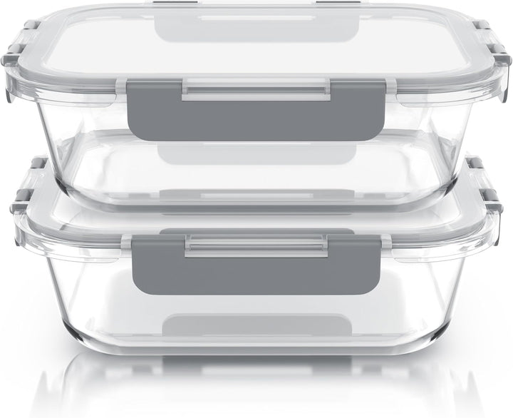 Arendo - Lunchboxen Glas - Frischhaltedosen für Lebensmittel mit Deckel luftdicht - 2er Set - 1520 m