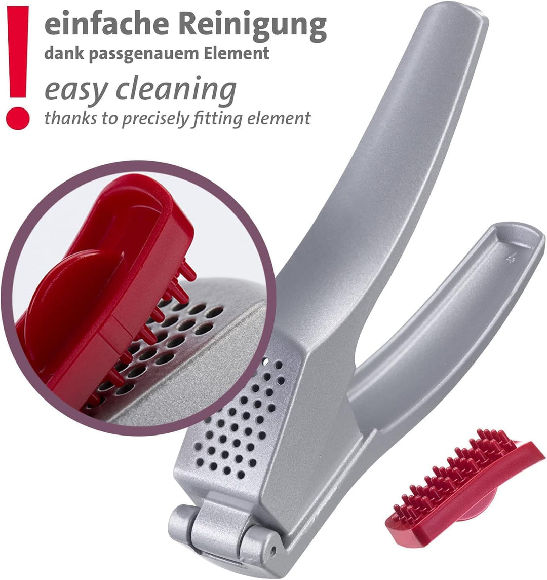Westmark Knoblauchpresse mit extra grosser Kammer und Reinigungselement, Länge: 16,2 cm, Aluminium/K