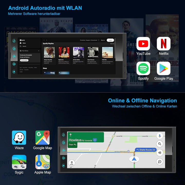 Android Autoradio 1Din mit Bildschirm,Wireless CarPlay & Android Auto Radio Touch Display mit Blueto