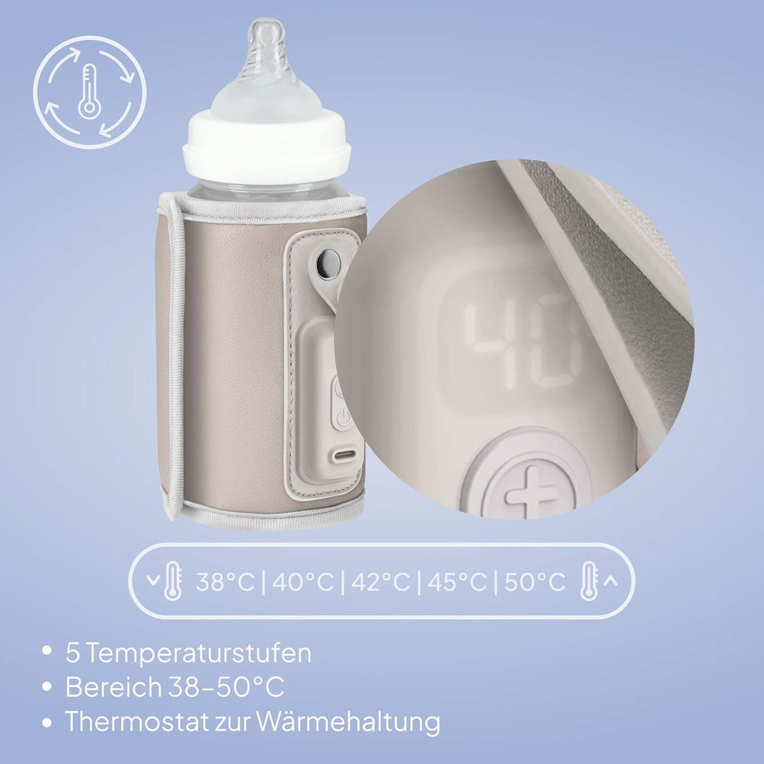 LIONELO Thermup Go Tragbarer Babyflaschenwärmer USB-C, Flaschenwärmer Unterwegs & Auto, 24h Warmhalt