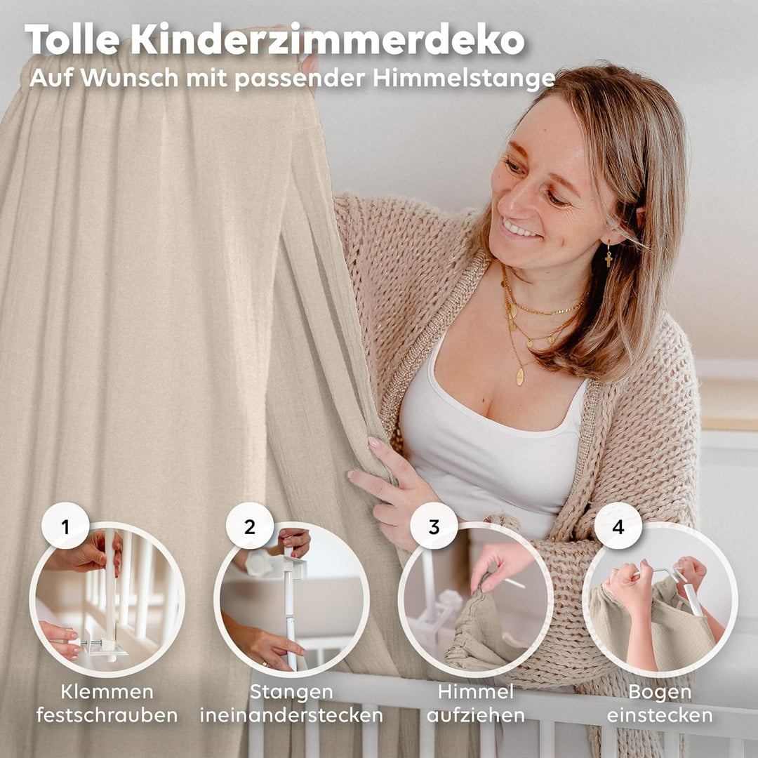 lilimaus Betthimmel Babybett [Beige] - Himmel Babybett aus 100% Baumwolle Musselin Handmade - Betthi