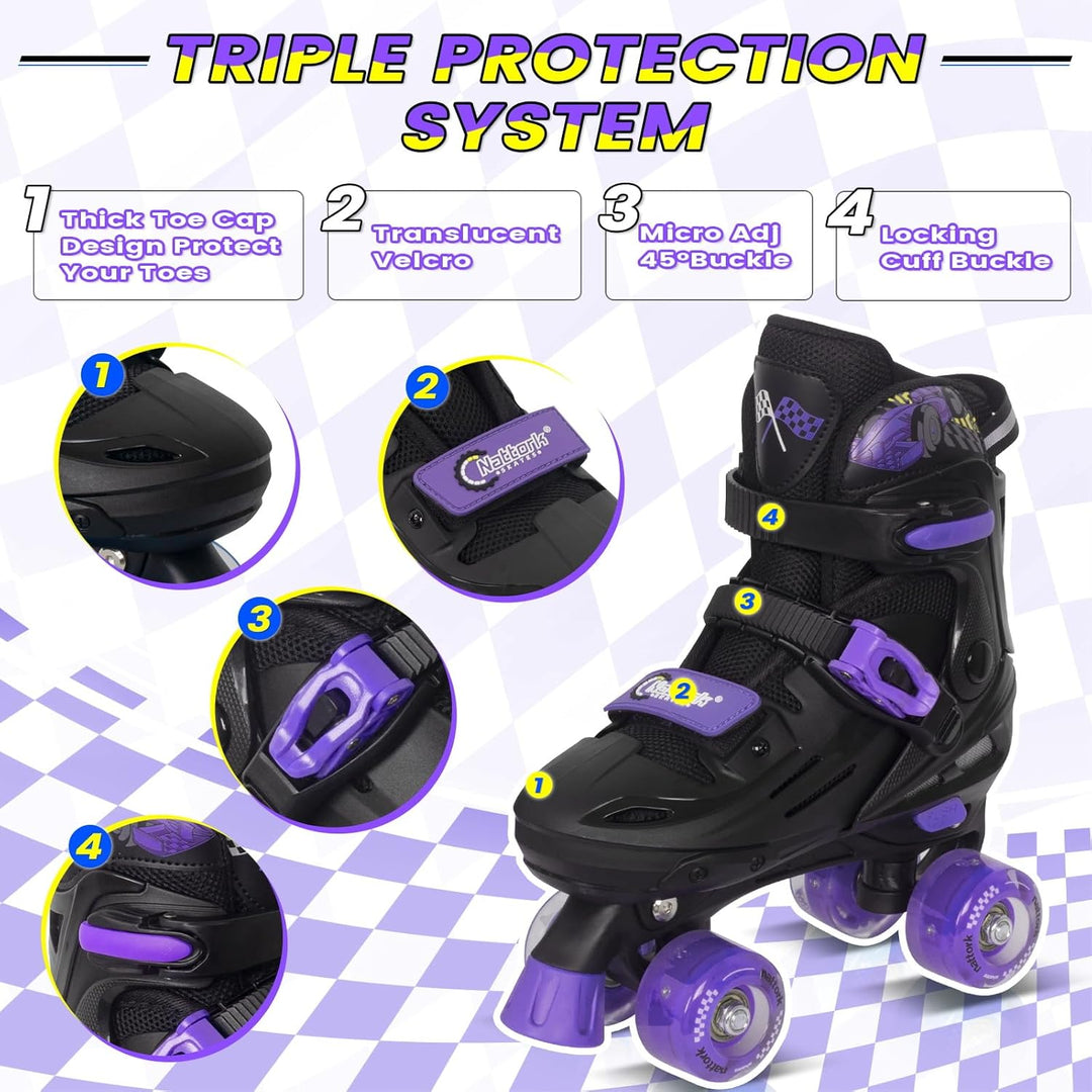 Nattork Rollschuhe Kinder, Verstellbare Rollschuhe für Kinder Jungen Mädchen, 4 Grössen Verstellbar