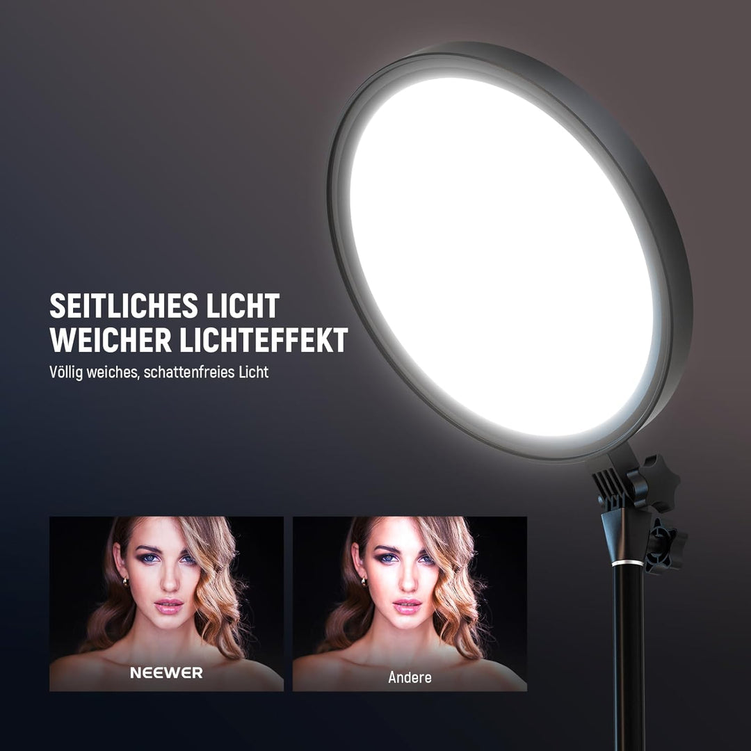 NEEWER Basics 12" 24W Grosses Ringlicht mit 173cm Stativ, Handyhalter & Fernbedienung kompatibel mit