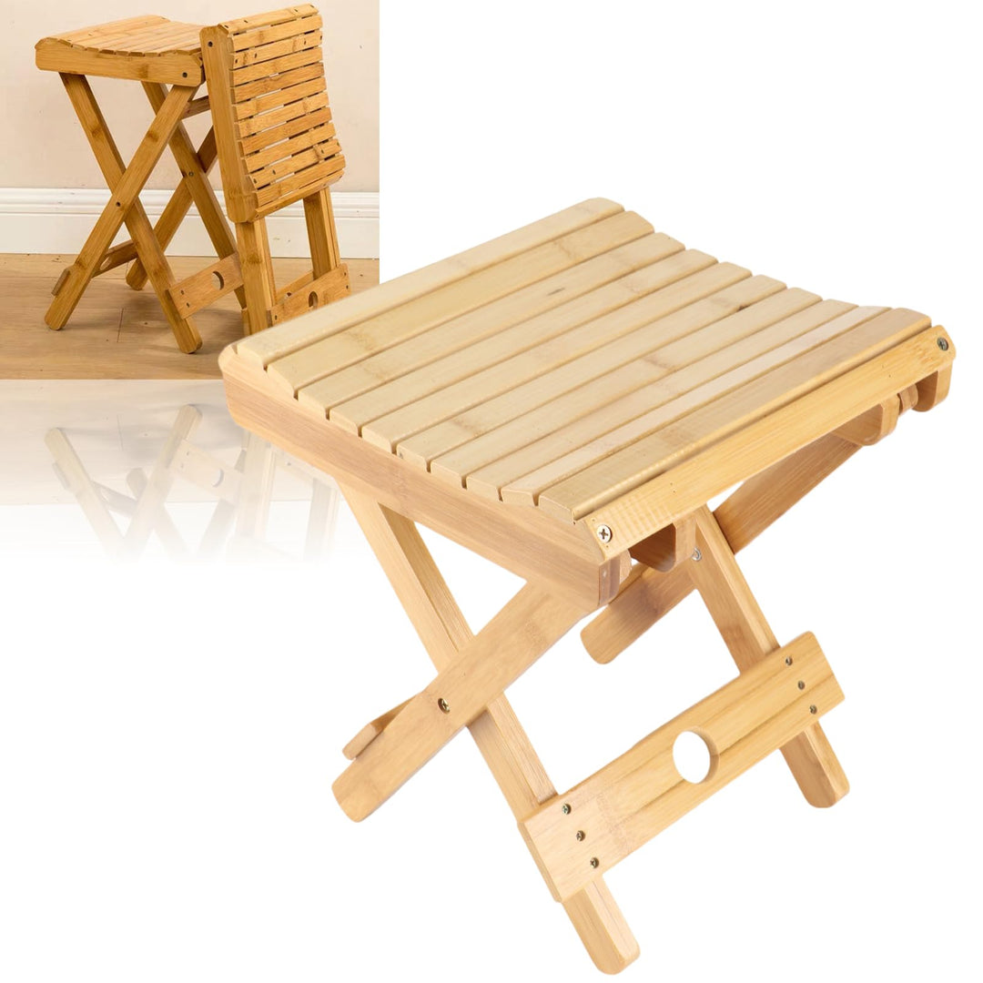 Tissting Klapphocker, Tragbarer Faltbarer Duschsitz, Bambus Hocker Badhocker Klapphocker 45x35x40cm
