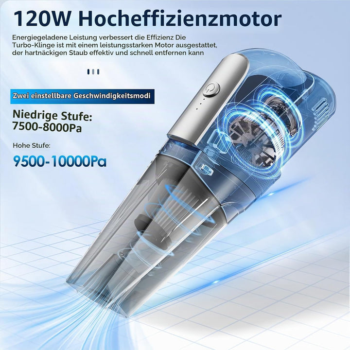 Yontwe Autostaubsauger 120W Handstaubsauger akku 7500-10000PA Handstaubsauger stark 2 Gänge einstell