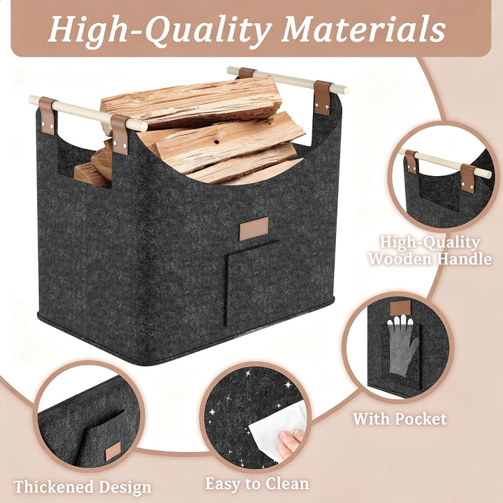 4 Stück Gross Filz Holzkörbe 60 Liter Faltbare Einkaufstaschen | Multifunktion Kaminholztasche mit H