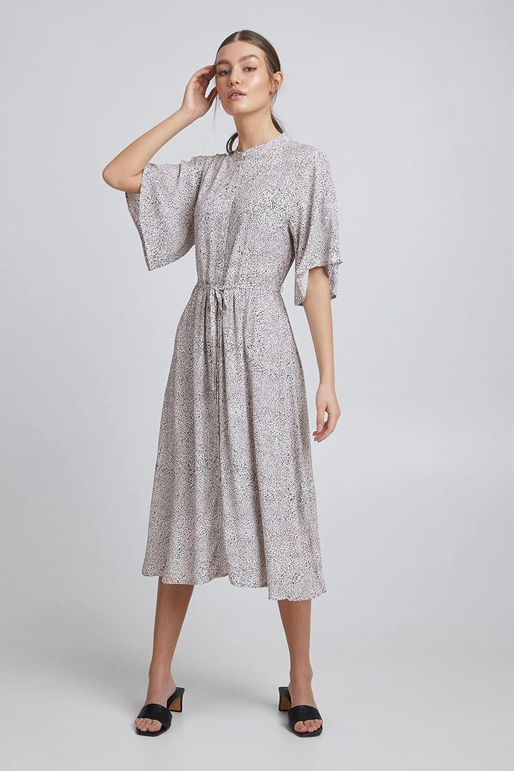ICHI IHHARENA DR Damen Freizeitkleid Kleid Midikleid mit hochgeschlossenem Auschnitt und weiten Ärme