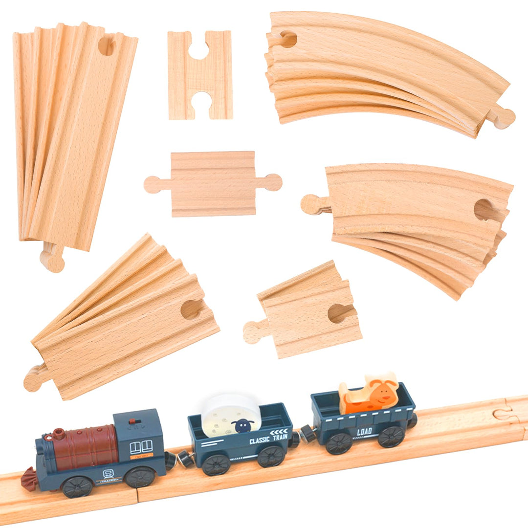 Holzeisenbahn Schienen, 20 Teile Buchenholz Holz Eisenbahn Kinder, Eisenbahn Holz für Kinder ab 3 Ja