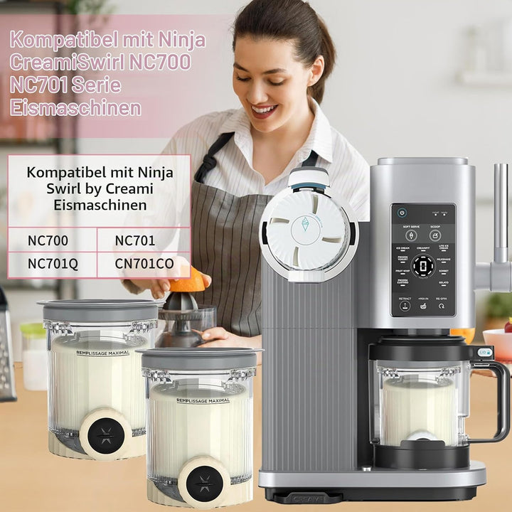 Behälter für Ninja Creami Deluxe Pints,2 Stück Ersatz für Ninja Creami Deluxe Pints und Deckel,Eisbe