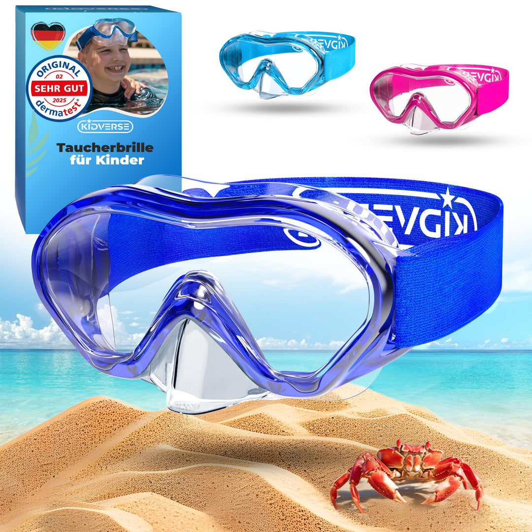 KIDVERSE Taucherbrille Kinder mit Nase - CE & Dermatest geprüfte Kinder Taucherbrille mit Stoffband