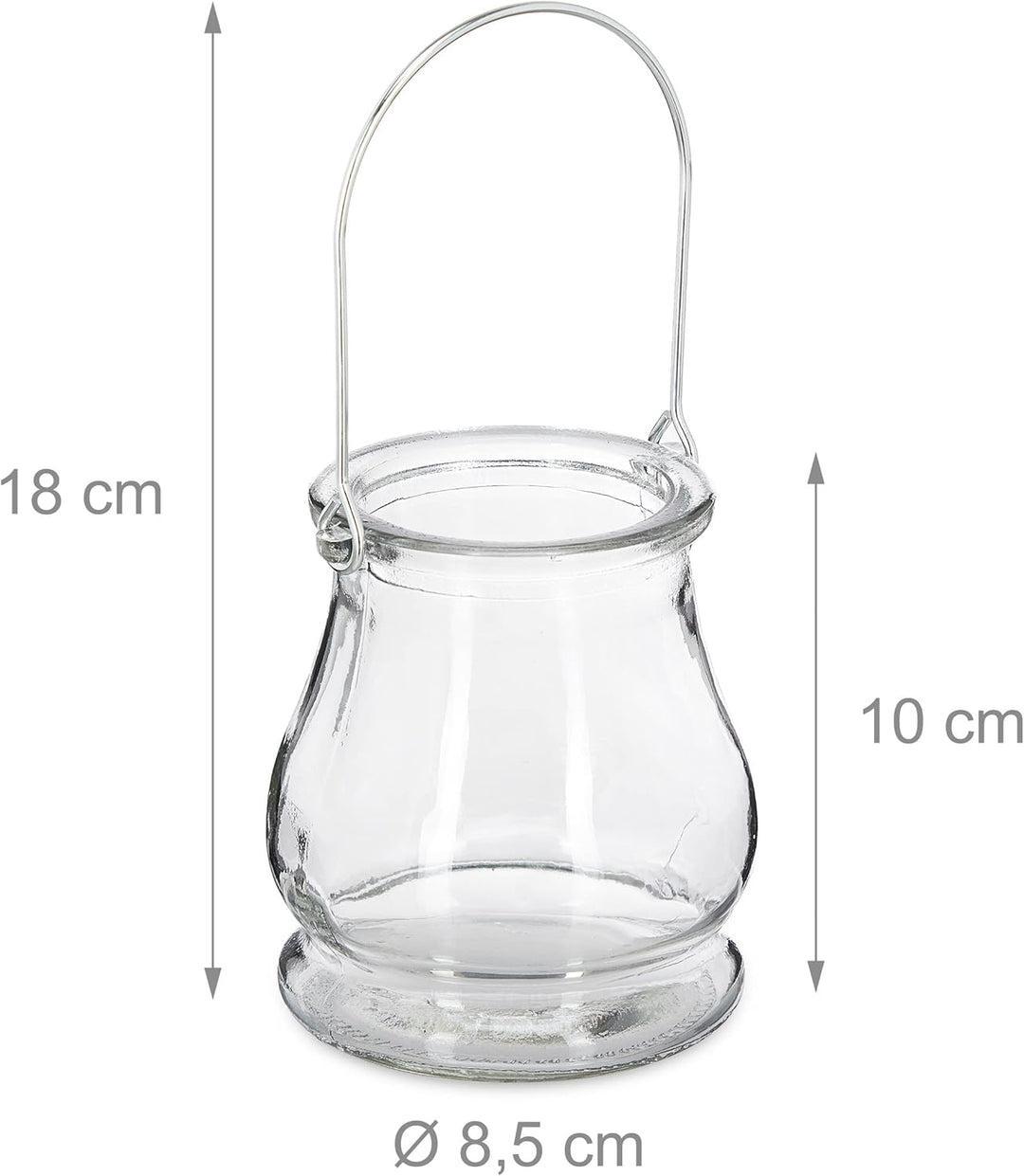 96 x Windlicht, aus Glas, Henkel zum Aufhängen, innen &amp; aussen, Teelichthalter, H x D: 10 x 8,5 cm,