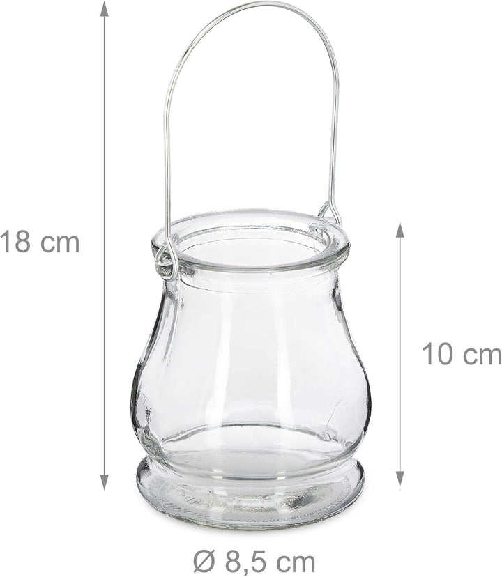 96 x Windlicht, aus Glas, Henkel zum Aufhängen, innen &amp; aussen, Teelichthalter, H x D: 10 x 8,5 cm,