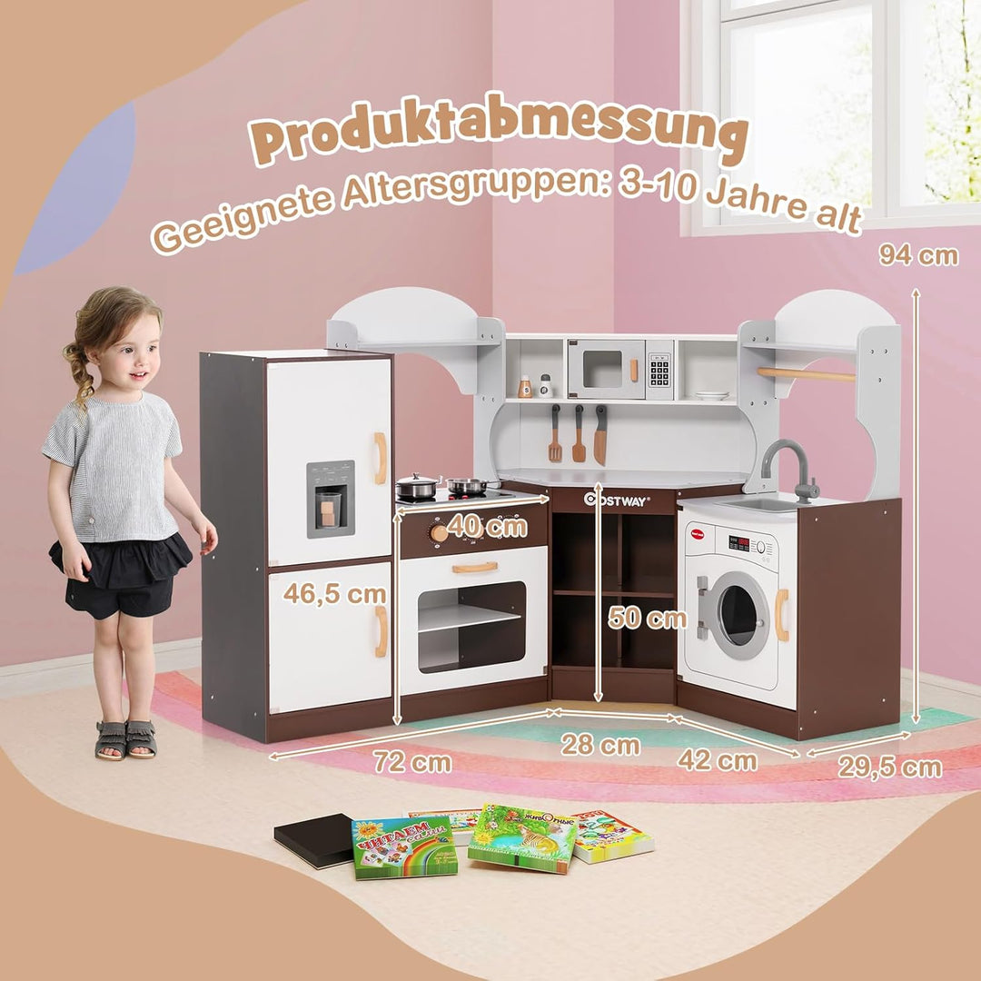 COSTWAY Eck Spielküche, Kinderküche mit Licht & Sound, Kinderspielküche mit Spüle, Eismaschine, Back