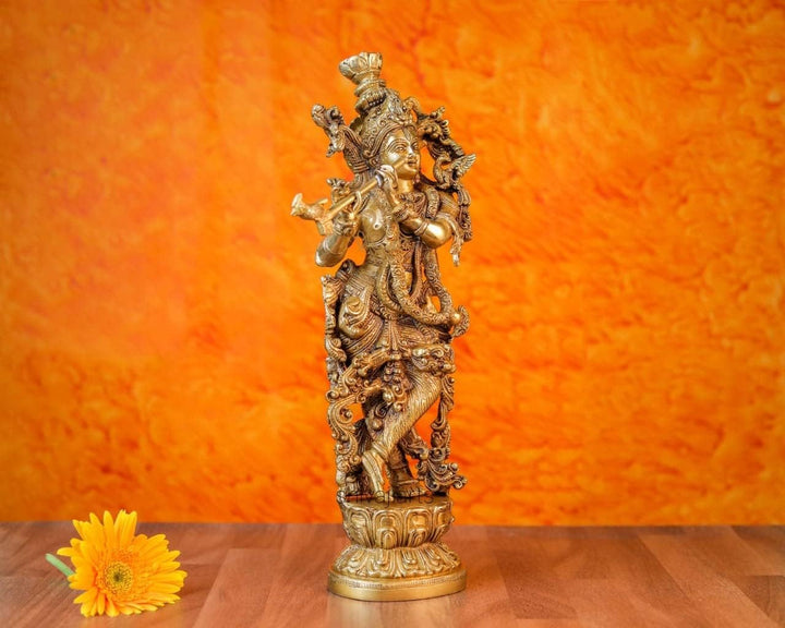 SHIVAJI ARTS Messing Krishna Statue 36CM Herr Krishna Statue Hindugott Gopal ji Statue Liebe Gott Kr