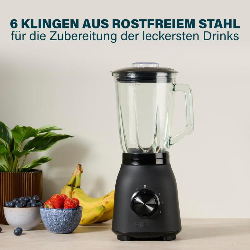 Princess Standmixer Black Steel 4 Geschwindigkeitsstufen, Impuls-Funktion, 6 Klingen, 1000 Watt, 1,5