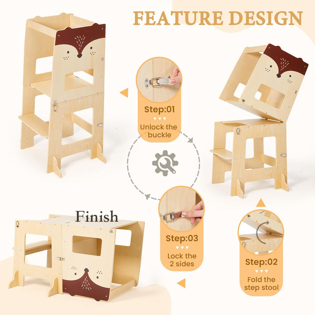 labebe Lernturm ab 1 Jahr（92 * 38.5 * 42cm）， klappbar Montessori Learning Tower，3 in 1 Montessori Le
