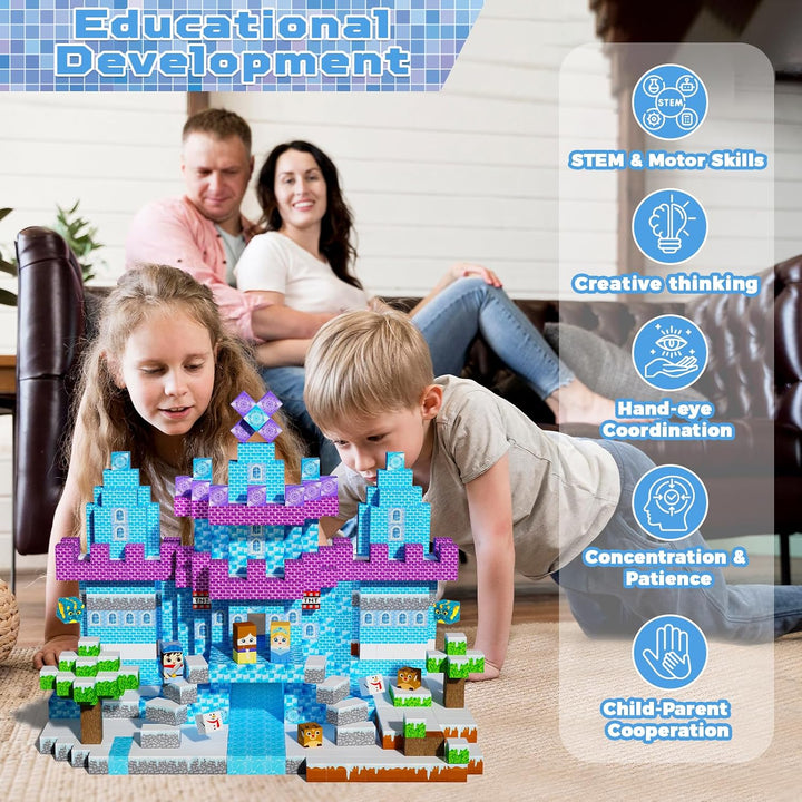 Magnetische Bausteine, 150 Stück bauen die Frostkönigin Schloss, Montessori Magnetspielzeug für Kind