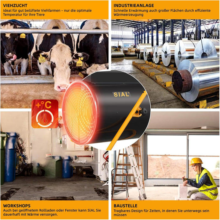 SIAL Industriell Heizlüfter 30000W - Elektrische Heizung - Heizstrahler Bauheizer - Heizgebläse Für