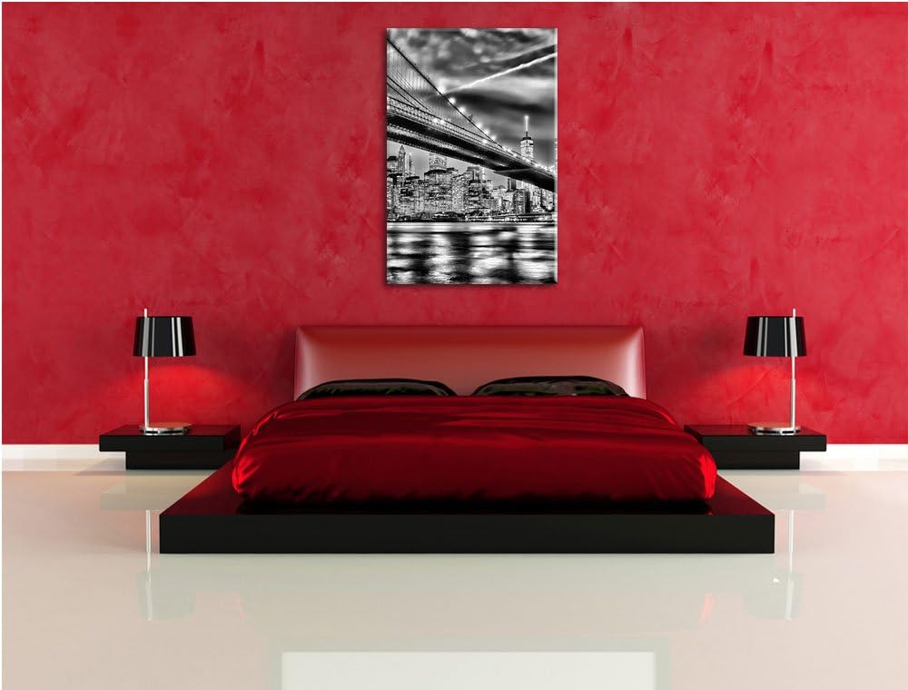 Pixxprint New York Brooklyn Bridge / 100x70cm Leinwandbild bespannt auf Holzrahmen/Wandbild Kunstdru