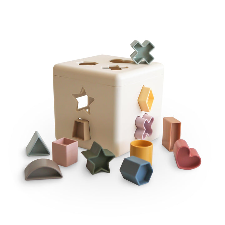 Mushie Shape Sortierbox | 12 Formen Sortierspielzeug | Buntes Sortierspielzeug für Kinder | Geeignet