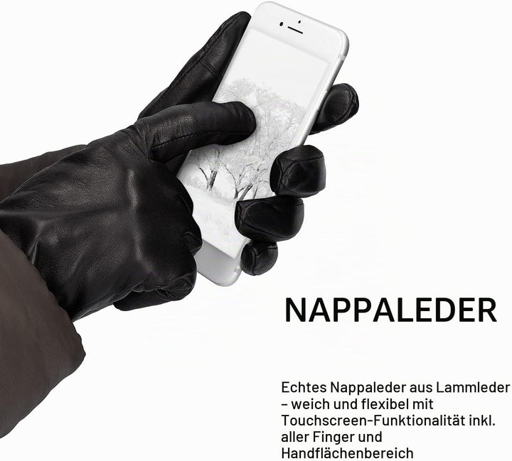 Navaris Touchscreen Nappa Lederhandschuhe für Damen - Leder Handschuhe aus Lammleder mit Kaschmir Mi