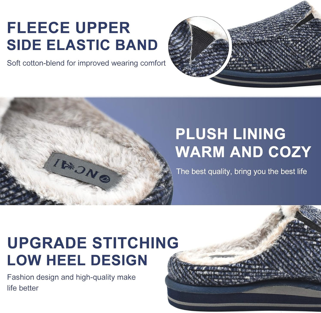 ONCAI Hausschuhe Herren Komfort Pantoffeln Plüsch Streifen Hüttenschuhe Wärme Cord Flauschig Slipper