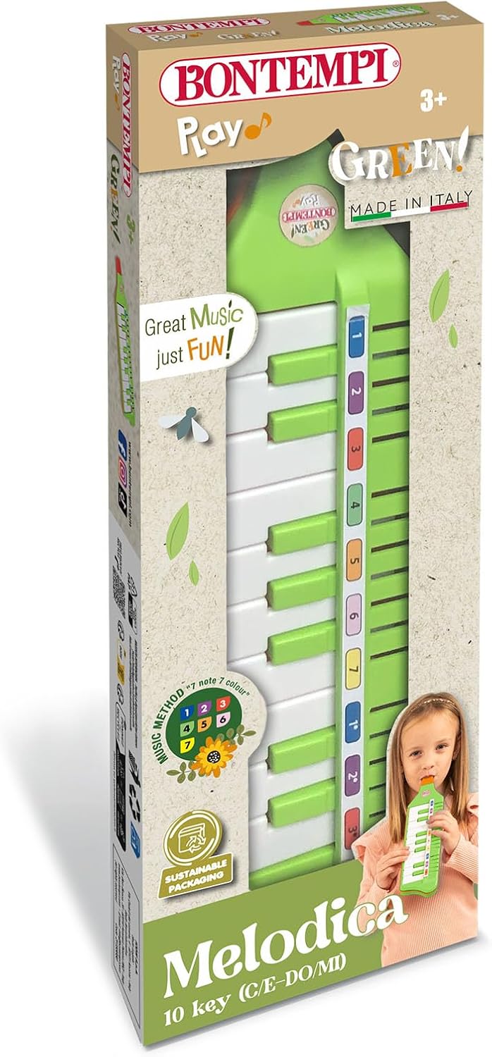 Bontempi | Green Melodica, Blasharmonika mit 10 Tasten (C-E) 310mm, Musikalisches Spielzeug für Kind