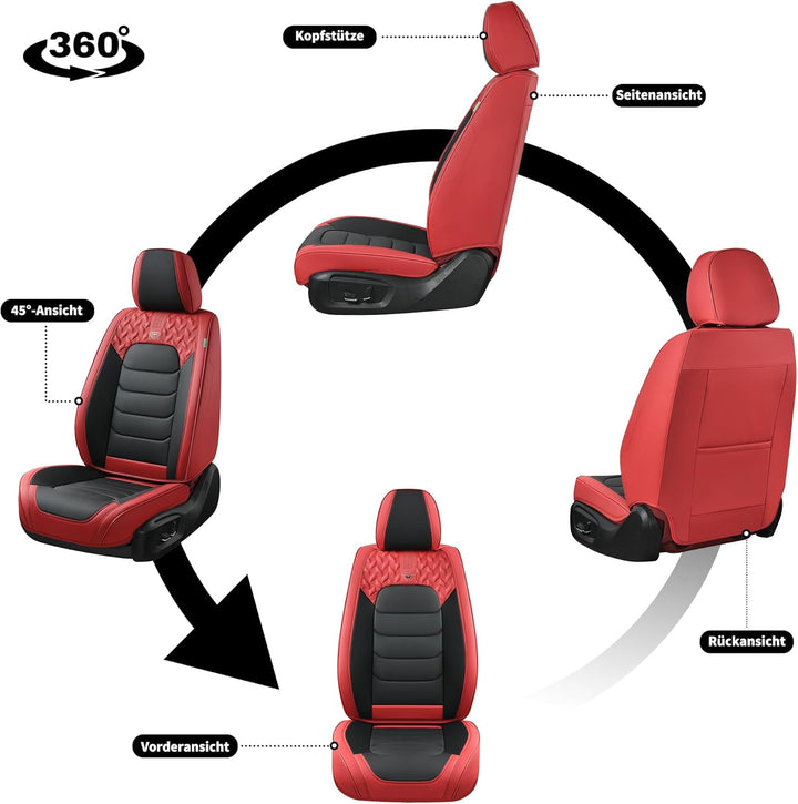 FLORICH Autositzbezüge Komplettset 5 Stück Vorder und Rücksitzbezüge PU-Leder Universel Auto Wasserd