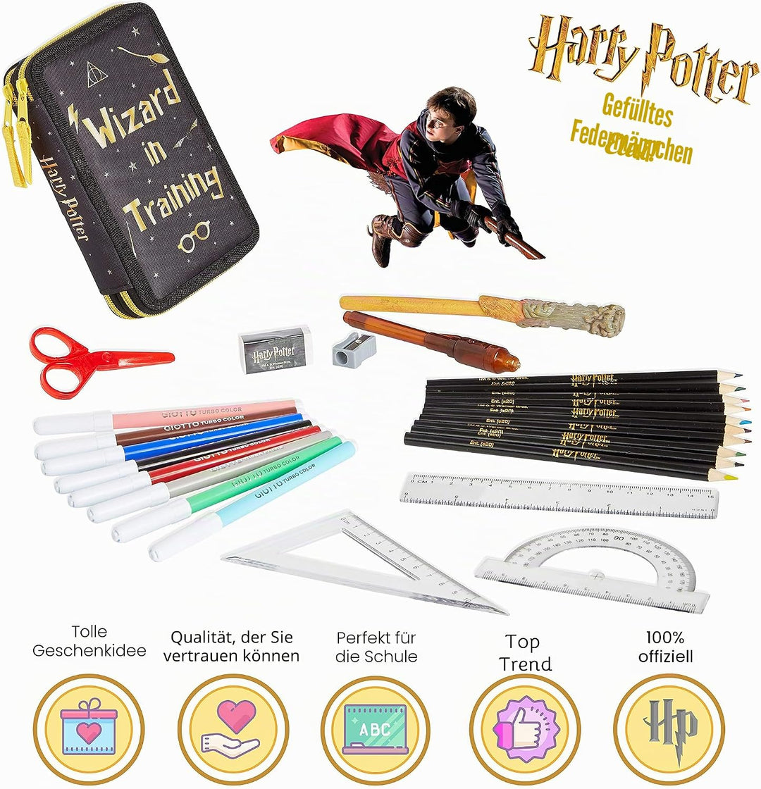 Harry Potter Federmäppchen, Kollektion von Schule Zubehör, Polyester Etui, 1 Stück Federpenal, 2-Fac