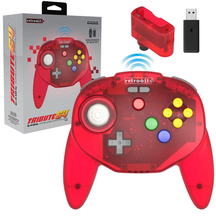 Retro-Bit Tribute64 2.4Ghz Wireless Controller For N64, Switch, PC, Mac and Other USB Devices - Clea