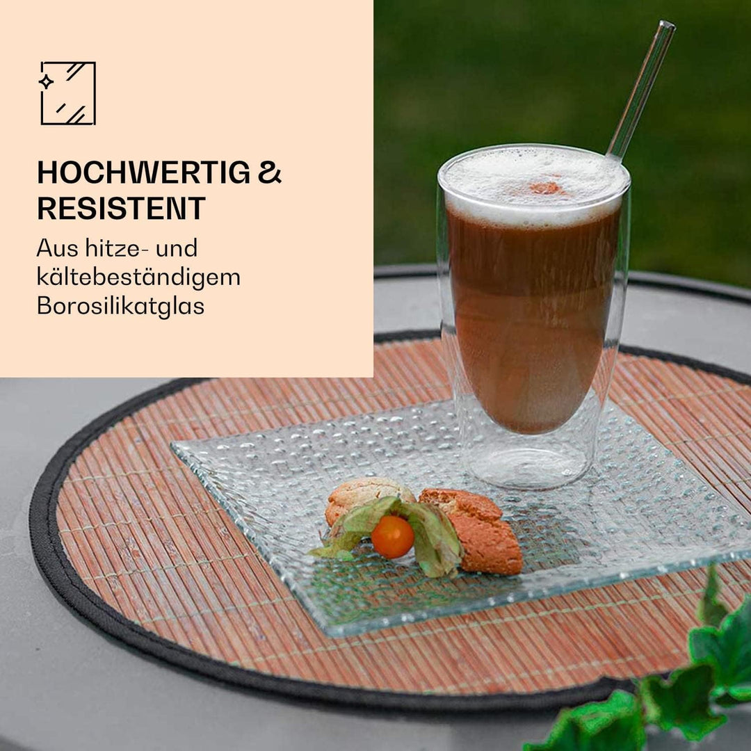 DUOS® Latte Macchiato Gläser 4x 400ml + 4x Löffel, Cappuccino Tassen, Eiskaffee Doppelwandige Kaffee