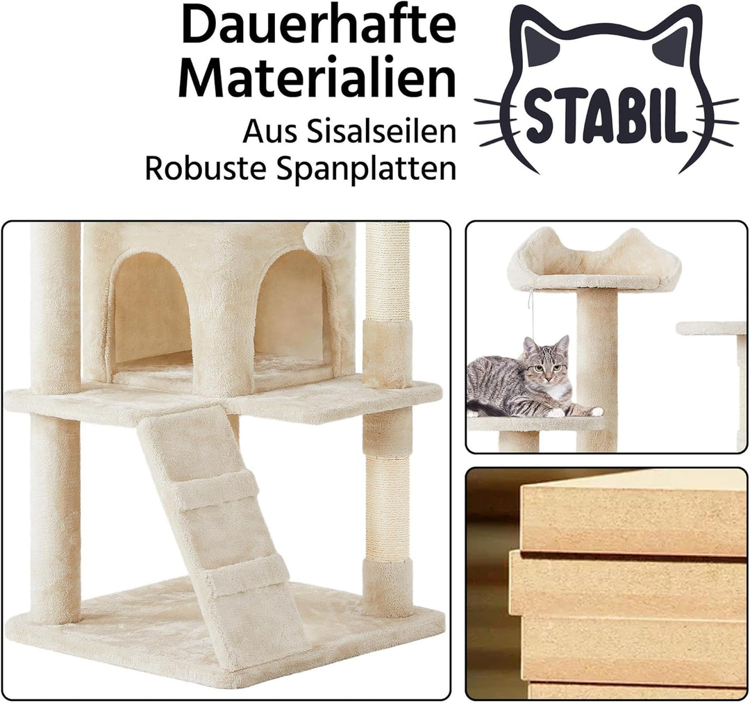 Yaheetech 178 cm Kratzbaum gross Stabiler Katzenbaum mit 2 Höhlen beige | FSC-zertifizierte Spanplat