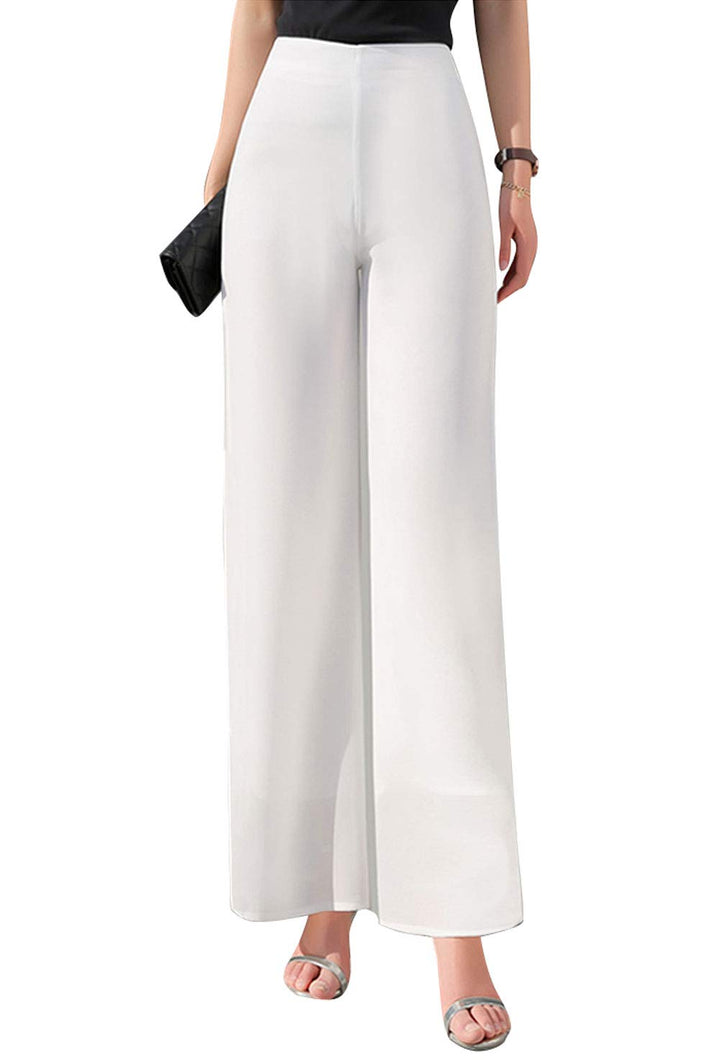 Putaowor Damen Leicht Chiffon hohe elastische Taille Fliessende Hose ausgestellt gerades Bein Frauen