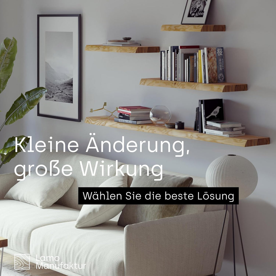 LAMO Manufaktur Wandregal Holz Baumkante | Regal Farbe: Natur | Invisible: Schweberegal | 80 cm Invi