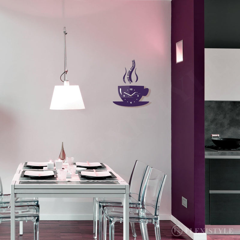 TASSE Time for coffee (Zeit für Kaffee) Moderne Küche Wanduhr lila 3d römisch, wanduhr deko Purple (