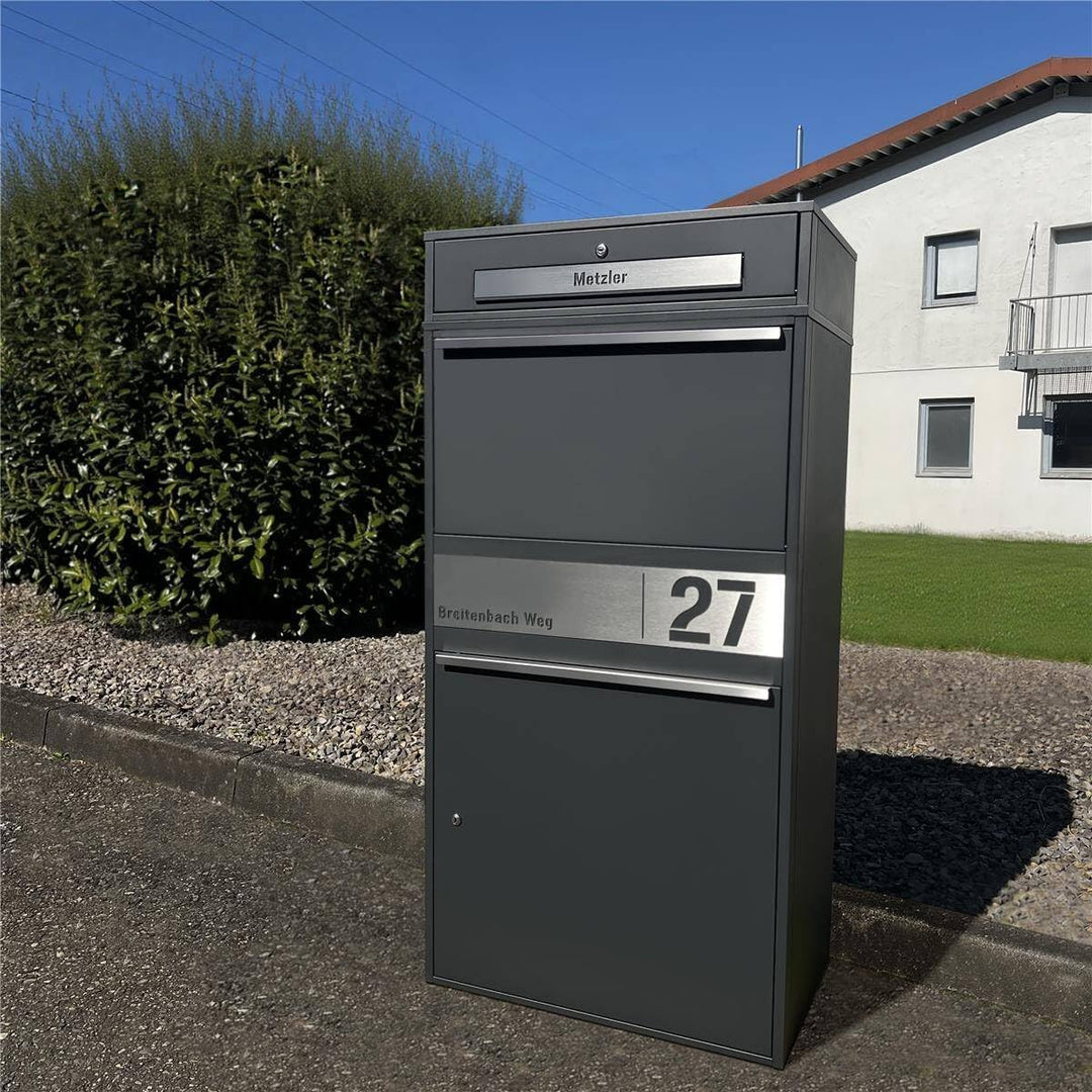 Metzler Paketbox draussen gross XXL, Briefkasten mit Paketfach in Anthrazit RAL7016, Paketbriefkaste