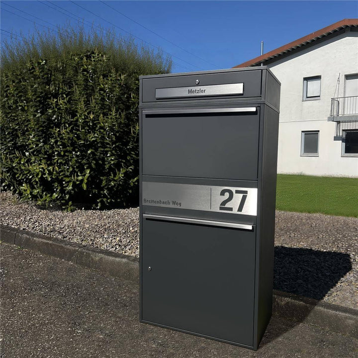 Metzler Paketbox draussen gross XXL, Briefkasten mit Paketfach in Anthrazit RAL7016, Paketbriefkaste