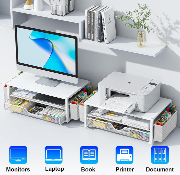 Monitorständer mit Schublade, Schreibtischorganizer und Zubehör, 2-stufiger Computer Monitor Erhöhun