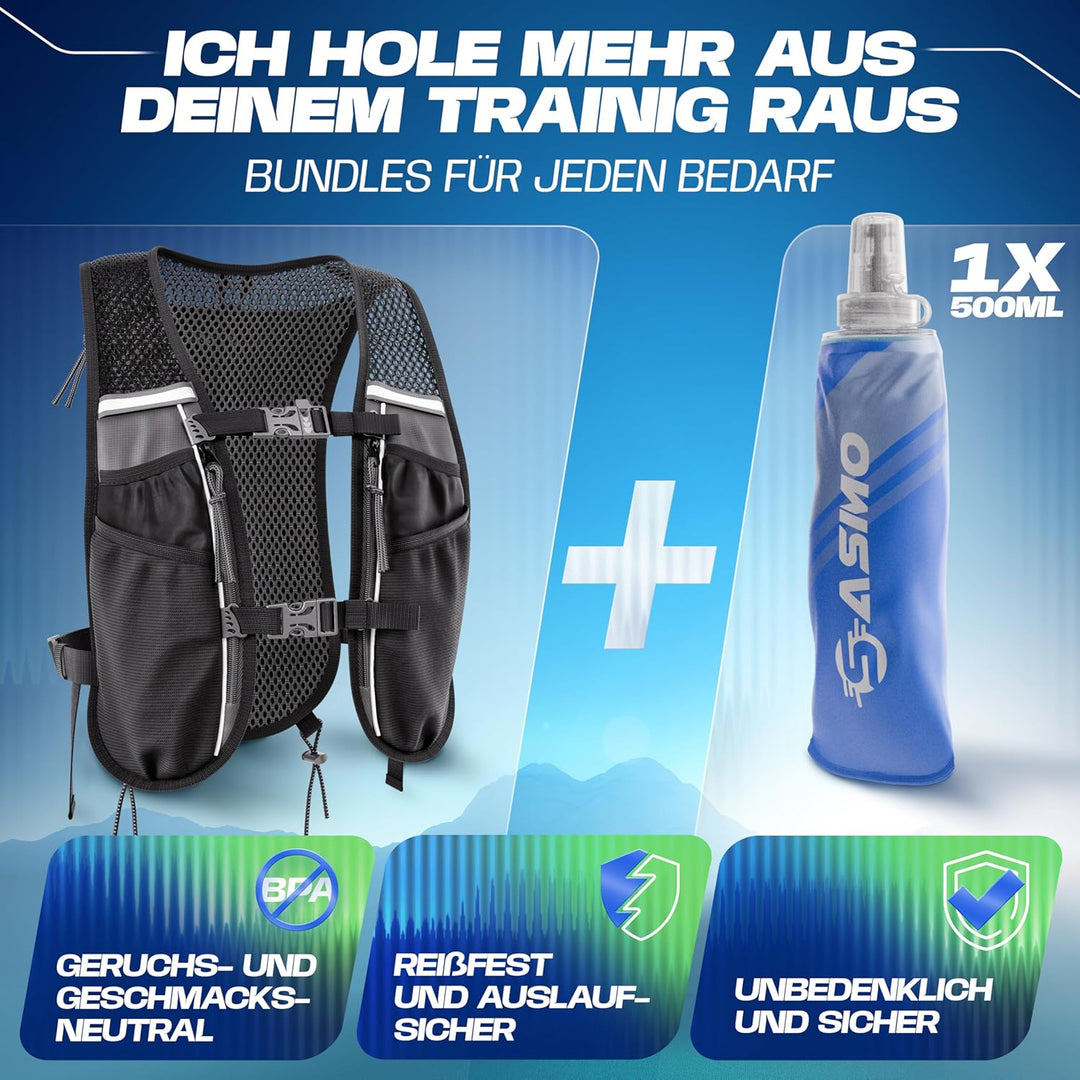 SASMO® Laufweste Damen & Herren 5L / 2L | Running Vest - Ultraleicht & atmungsaktiv| Laufrucksack Da