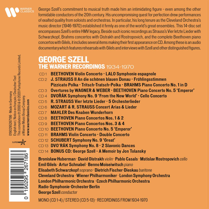Georg Szell-the Warner Recordings 1934-1970, Audio-CD