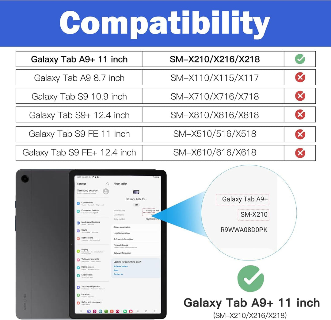 BRAECN Hülle für Samsung Galaxy Tab A9+ 11 Zoll SM-X210/SM-X216/SM-X218, Stossfeste Robuste Tragbare
