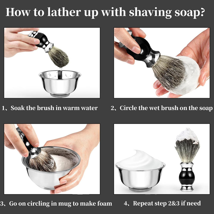 GRUTTI Rasierset, Badger Brush Soap Bowl und Rasierständer für Herrengeschenke,Rasiererhalter für He