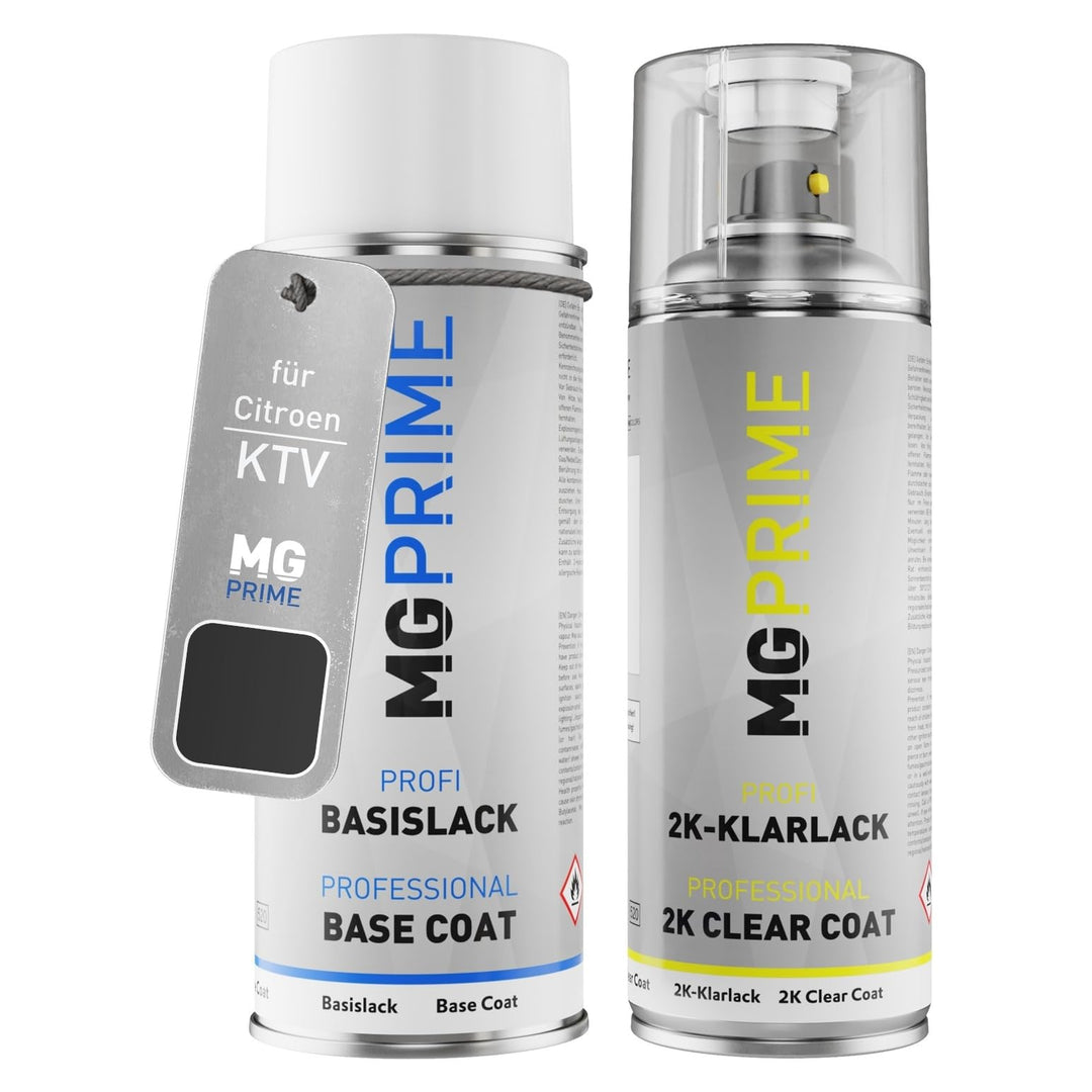 MG PRIME Autolack 2K Spraydosen Set für Citroen KTV / 9V Noir Perla Nera Nacre/Perla Schwarz Basisla