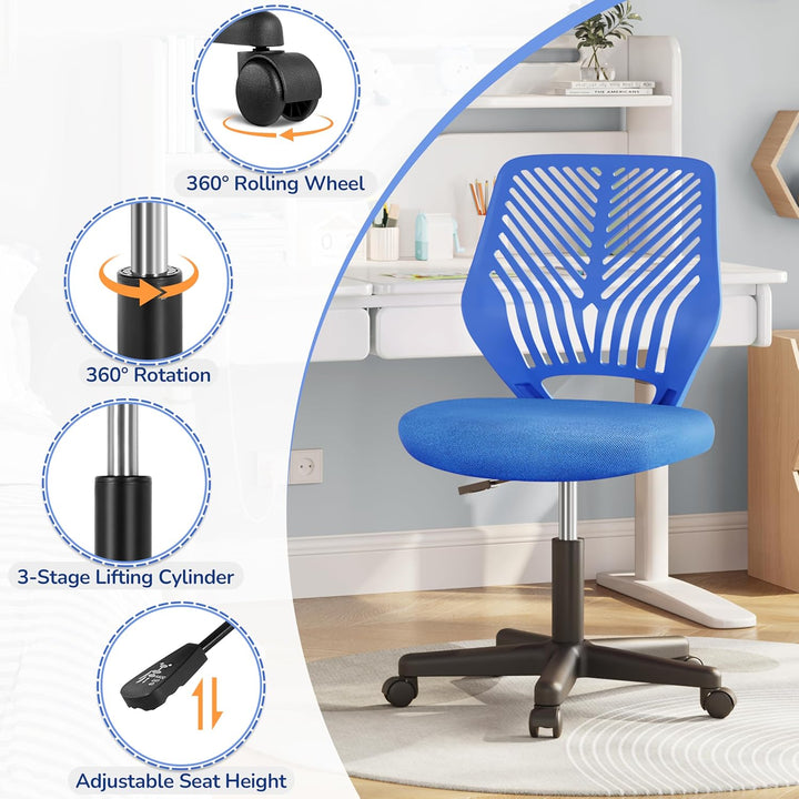 Yaheetech Bürostuhl Ergonomisch Schreibtischstuhl ohne Armlehnen Drehstuhl mit Rücklehne Arbeitsstuh